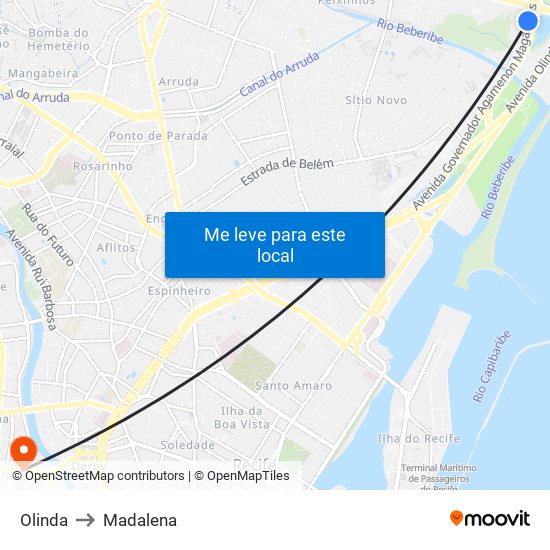 Olinda to Madalena map