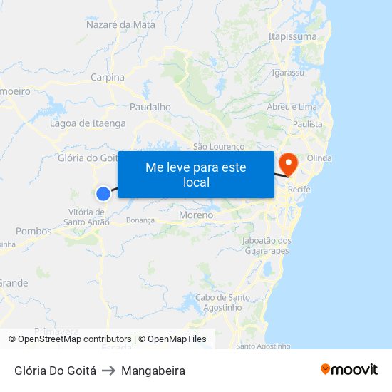 Glória Do Goitá to Mangabeira map