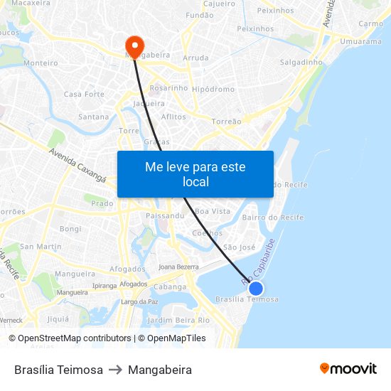 Brasília Teimosa to Mangabeira map