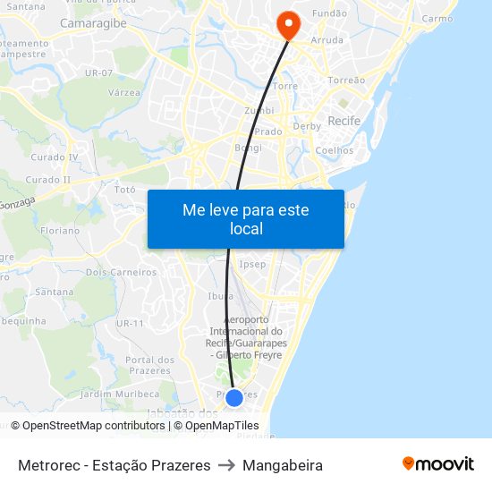 Metrorec - Estação Prazeres to Mangabeira map