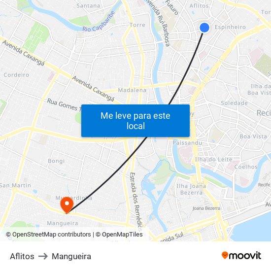 Aflitos to Mangueira map