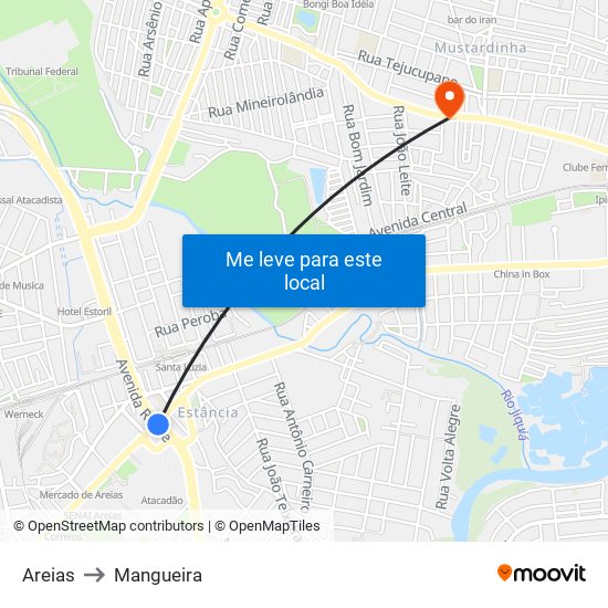 Areias to Mangueira map