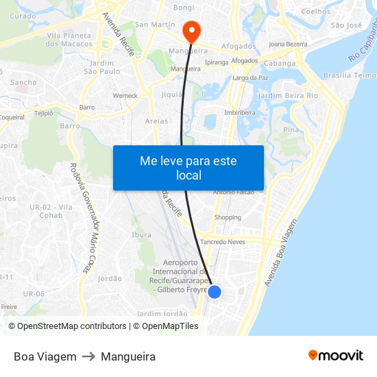 Boa Viagem to Mangueira map