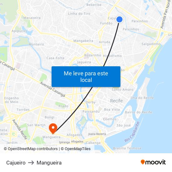 Cajueiro to Mangueira map