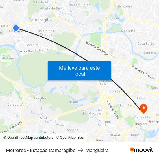 Metrorec - Estação Camaragibe to Mangueira map