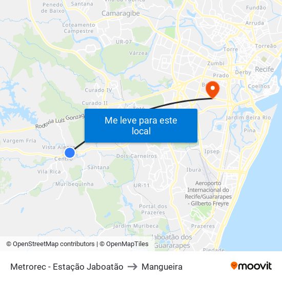 Metrorec - Estação Jaboatão to Mangueira map