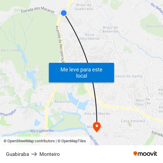 Guabiraba to Monteiro map