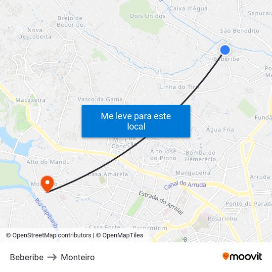 Beberibe to Monteiro map