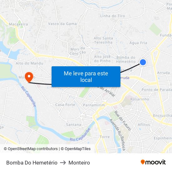 Bomba Do Hemetério to Monteiro map
