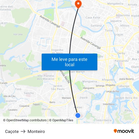 Caçote to Monteiro map