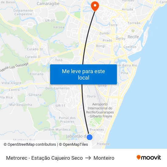 Metrorec - Estação Cajueiro Seco to Monteiro map