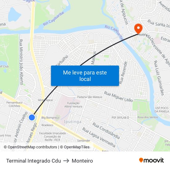 Terminal Integrado Cdu to Monteiro map