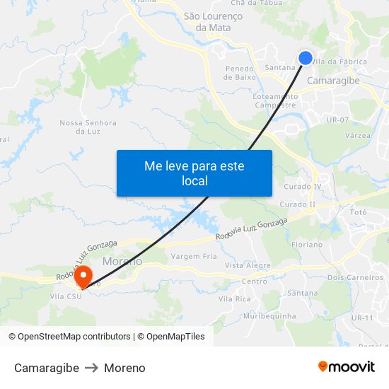 Camaragibe to Moreno map