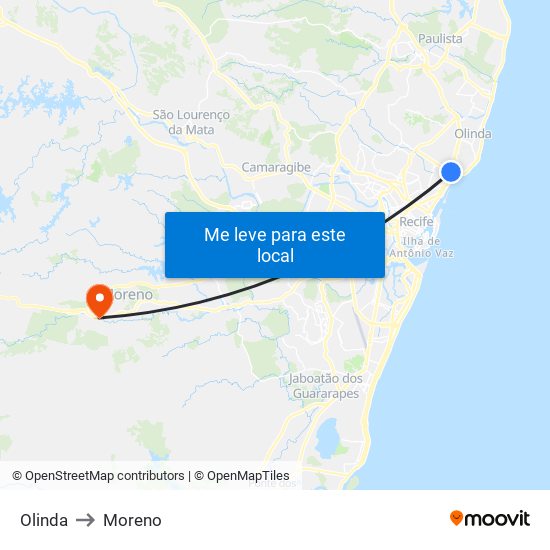 Olinda to Moreno map