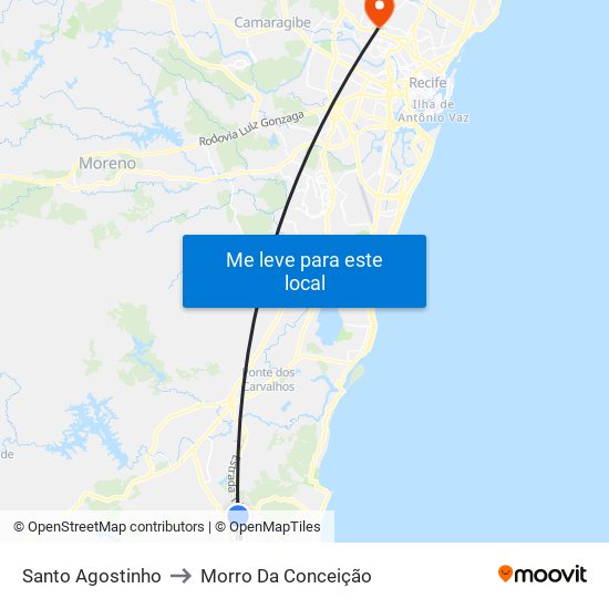 Santo Agostinho to Morro Da Conceição map