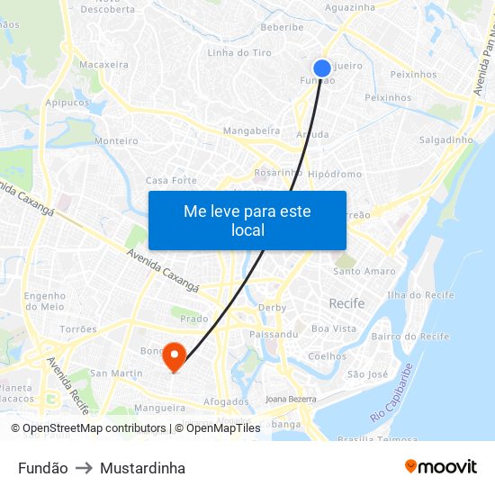 Fundão to Mustardinha map