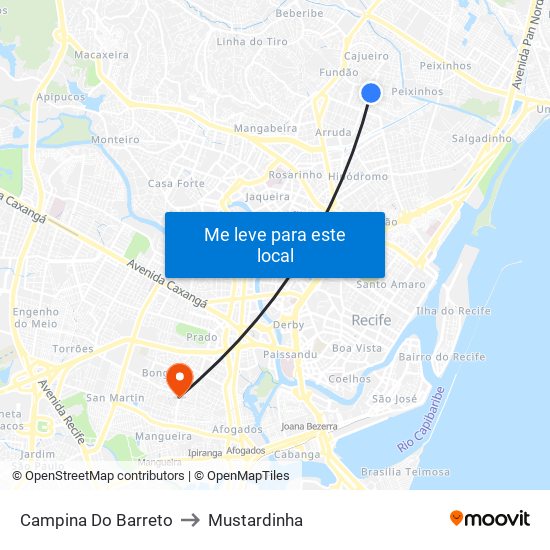 Campina Do Barreto to Mustardinha map