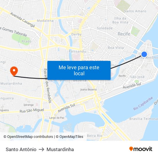 Santo Antônio to Mustardinha map