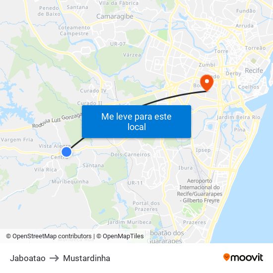 Jaboatao to Mustardinha map