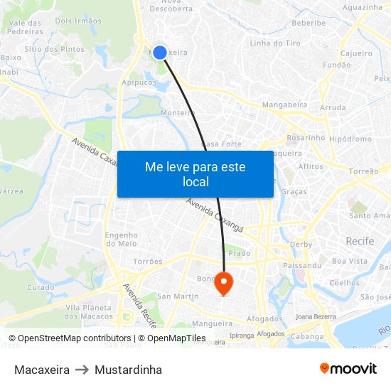 Macaxeira to Mustardinha map