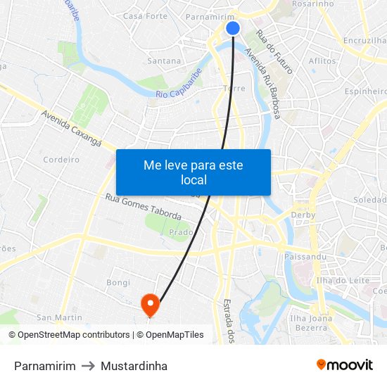 Parnamirim to Mustardinha map