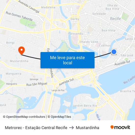 Metrorec - Estação Central Recife to Mustardinha map