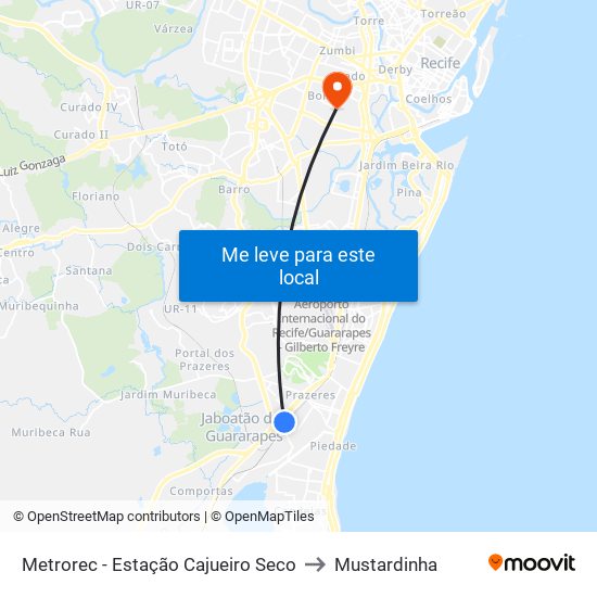 Metrorec - Estação Cajueiro Seco to Mustardinha map