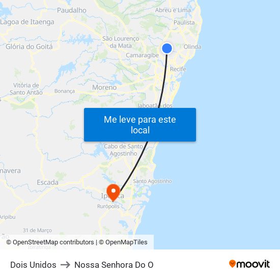Dois Unidos to Nossa Senhora Do O map