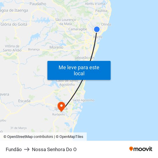 Fundão to Nossa Senhora Do O map