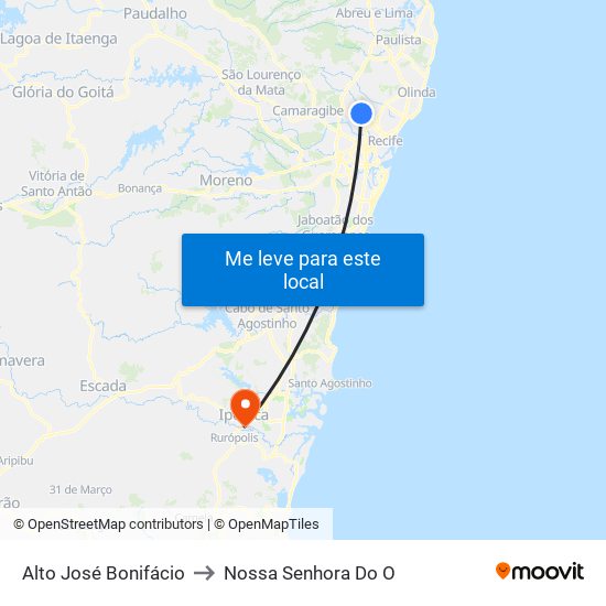 Alto José Bonifácio to Nossa Senhora Do O map