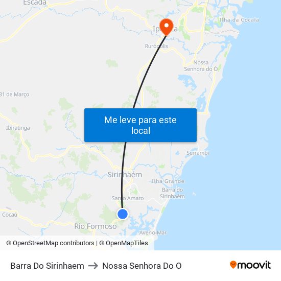 Barra Do Sirinhaem to Nossa Senhora Do O map