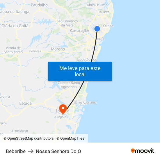 Beberibe to Nossa Senhora Do O map