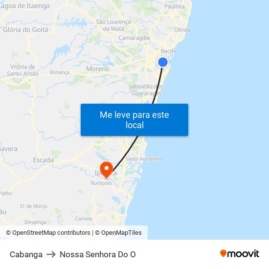 Cabanga to Nossa Senhora Do O map