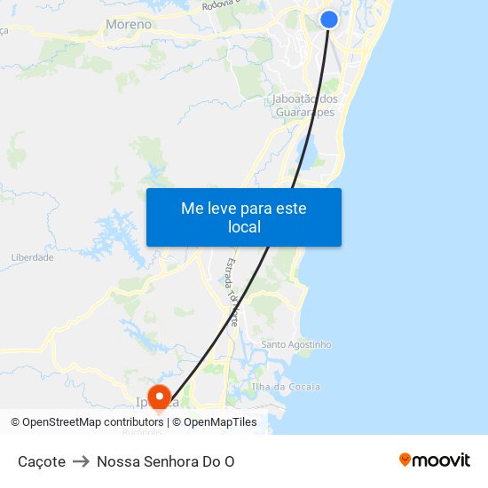 Caçote to Nossa Senhora Do O map