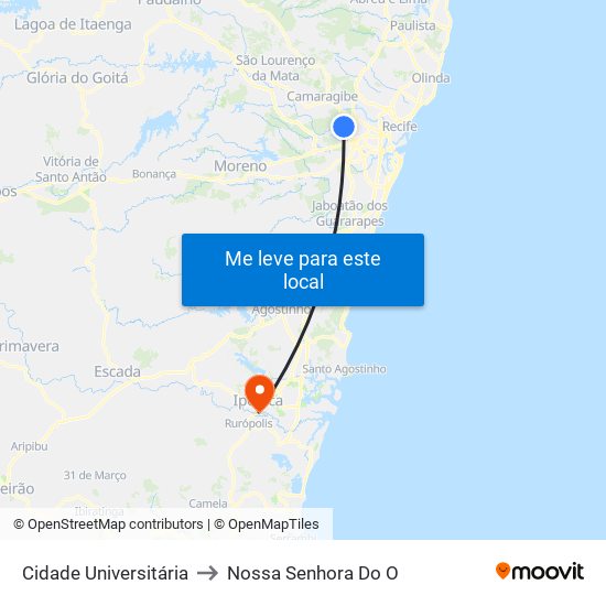 Cidade Universitária to Nossa Senhora Do O map