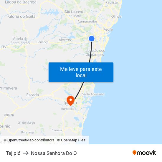 Tejipió to Nossa Senhora Do O map