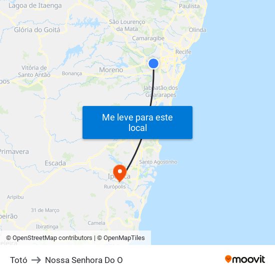 Totó to Nossa Senhora Do O map