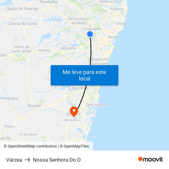 Várzea to Nossa Senhora Do O map