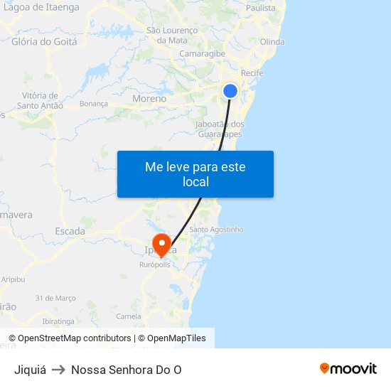 Jiquiá to Nossa Senhora Do O map