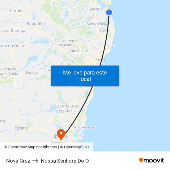 Nova Cruz to Nossa Senhora Do O map