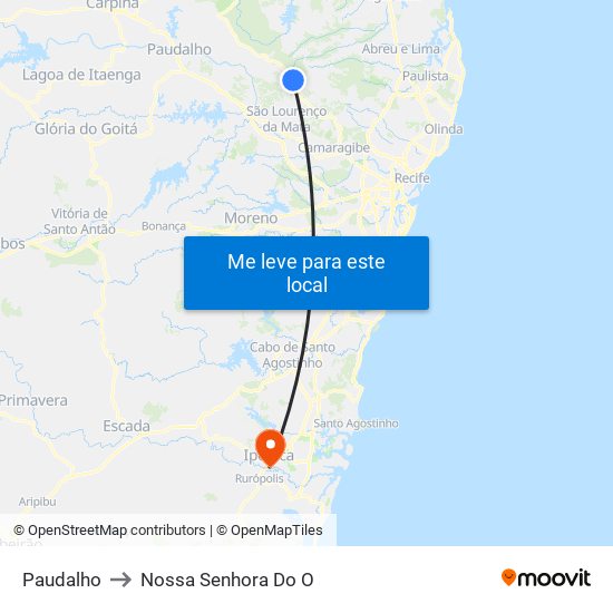 Paudalho to Nossa Senhora Do O map