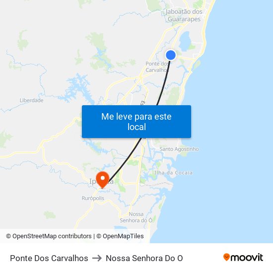 Ponte Dos Carvalhos to Nossa Senhora Do O map