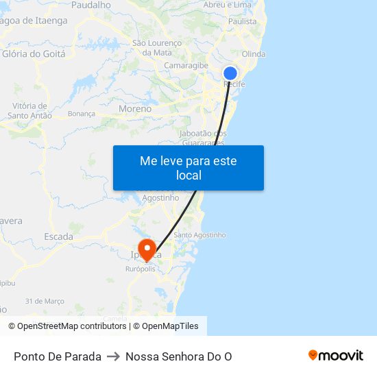 Ponto De Parada to Nossa Senhora Do O map