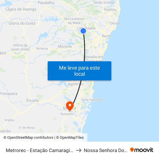 Metrorec - Estação Camaragibe to Nossa Senhora Do O map