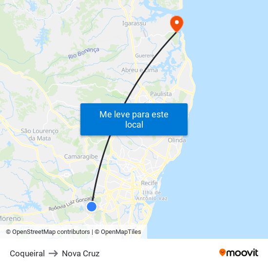 Coqueiral to Nova Cruz map