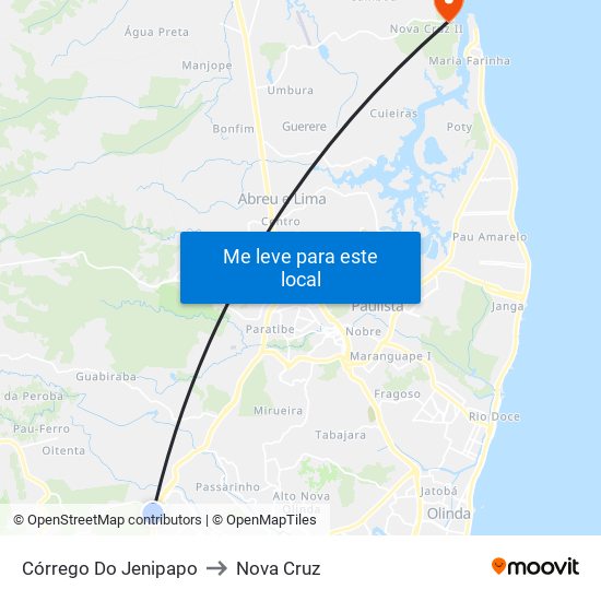 Córrego Do Jenipapo to Nova Cruz map