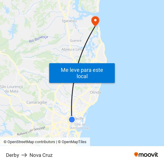 Derby to Nova Cruz map