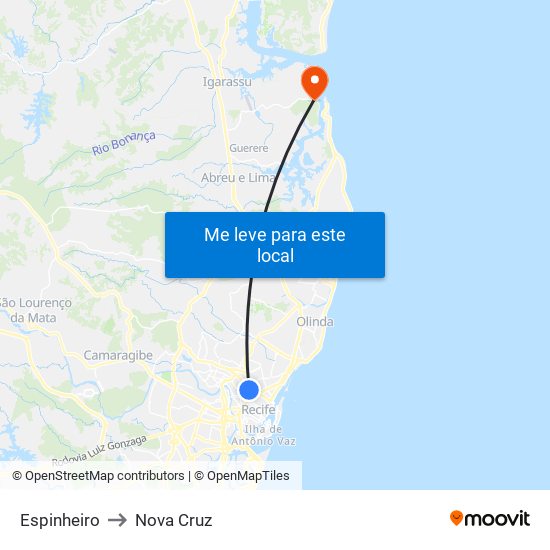 Espinheiro to Nova Cruz map