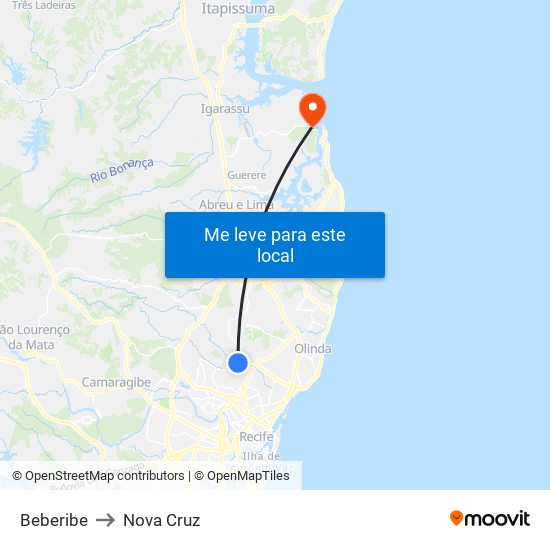 Beberibe to Nova Cruz map