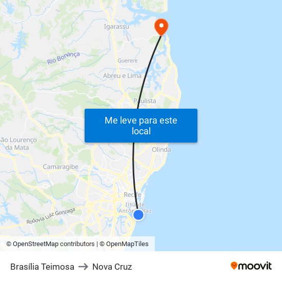 Brasília Teimosa to Nova Cruz map